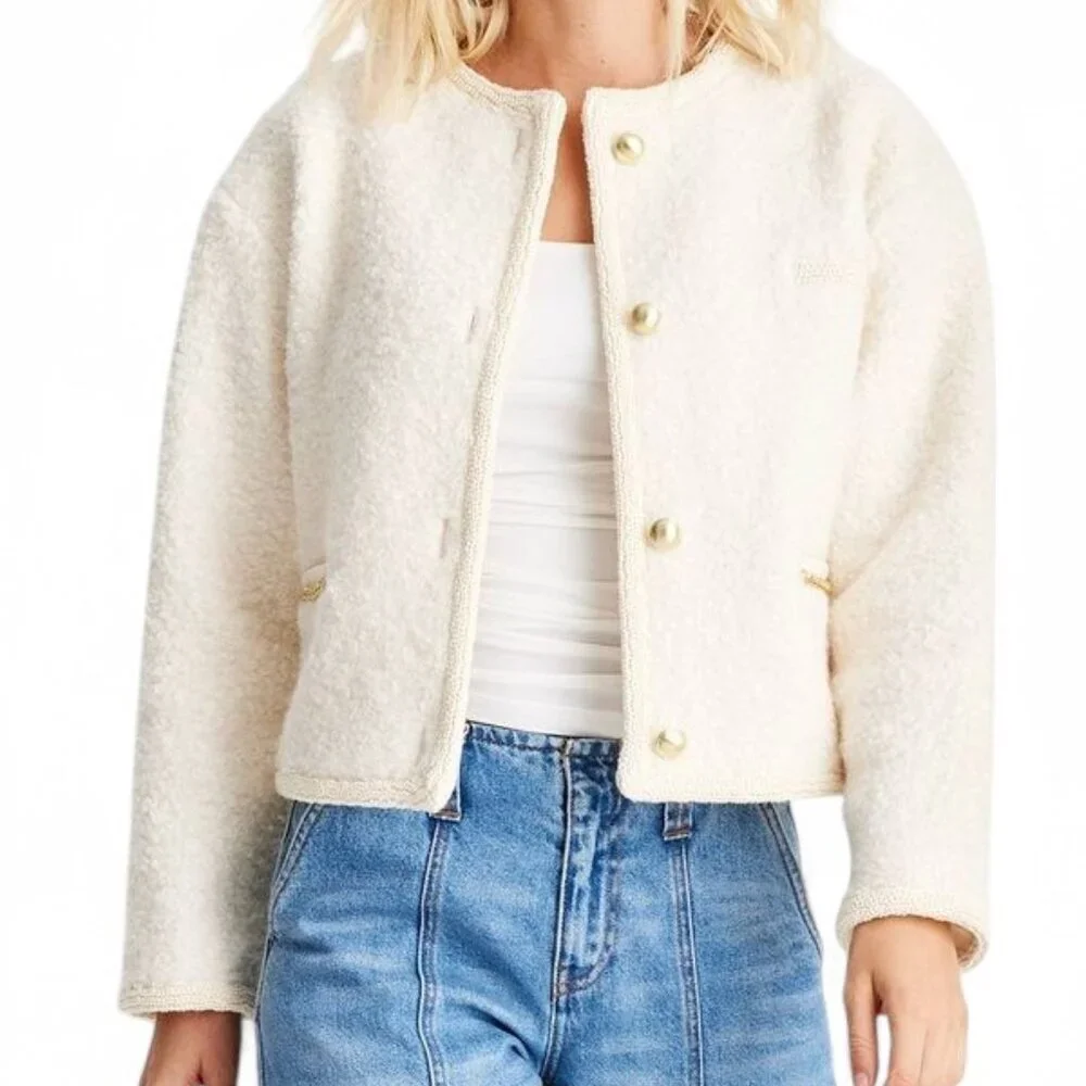 Future Collective Teddy Chain Jacket in Cream - Picture 1 of 11